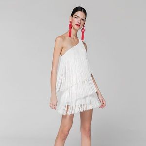 Womance One Shoulder White Fringe Mini Dress
